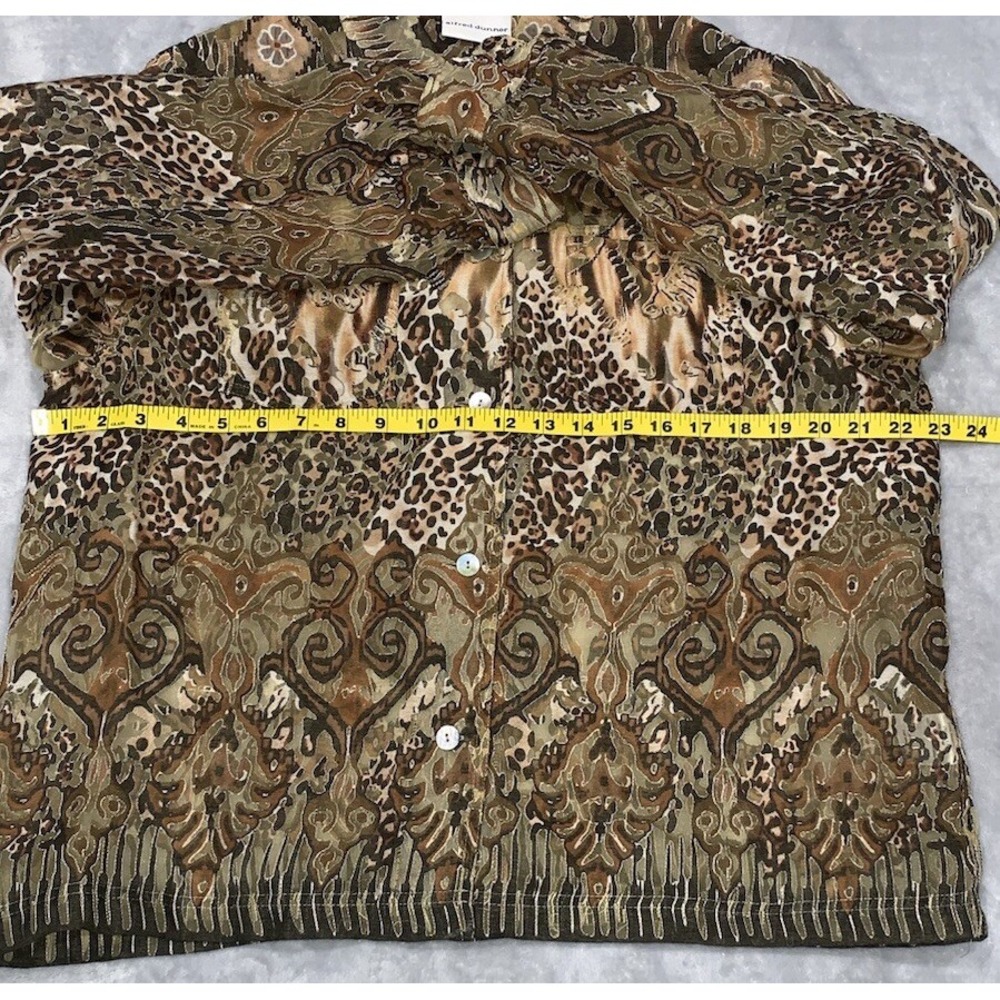 Alfred Dunner Button Up Blouse Women Size 16 Browns Semi Sheer‎ Collared Cheetah - Picture 4 of 10